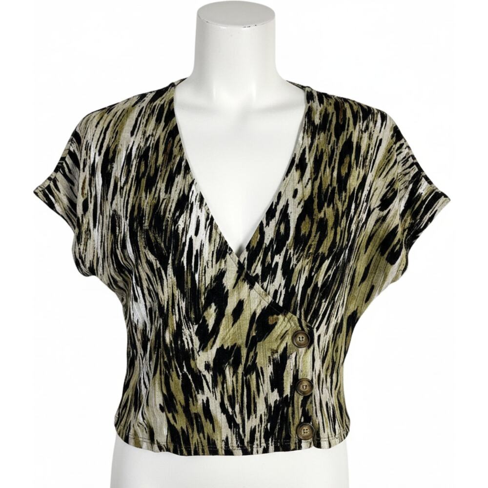 Inspired Hearts Crop Top XL Green Black Leopard Print Festival Boho Chic Indie